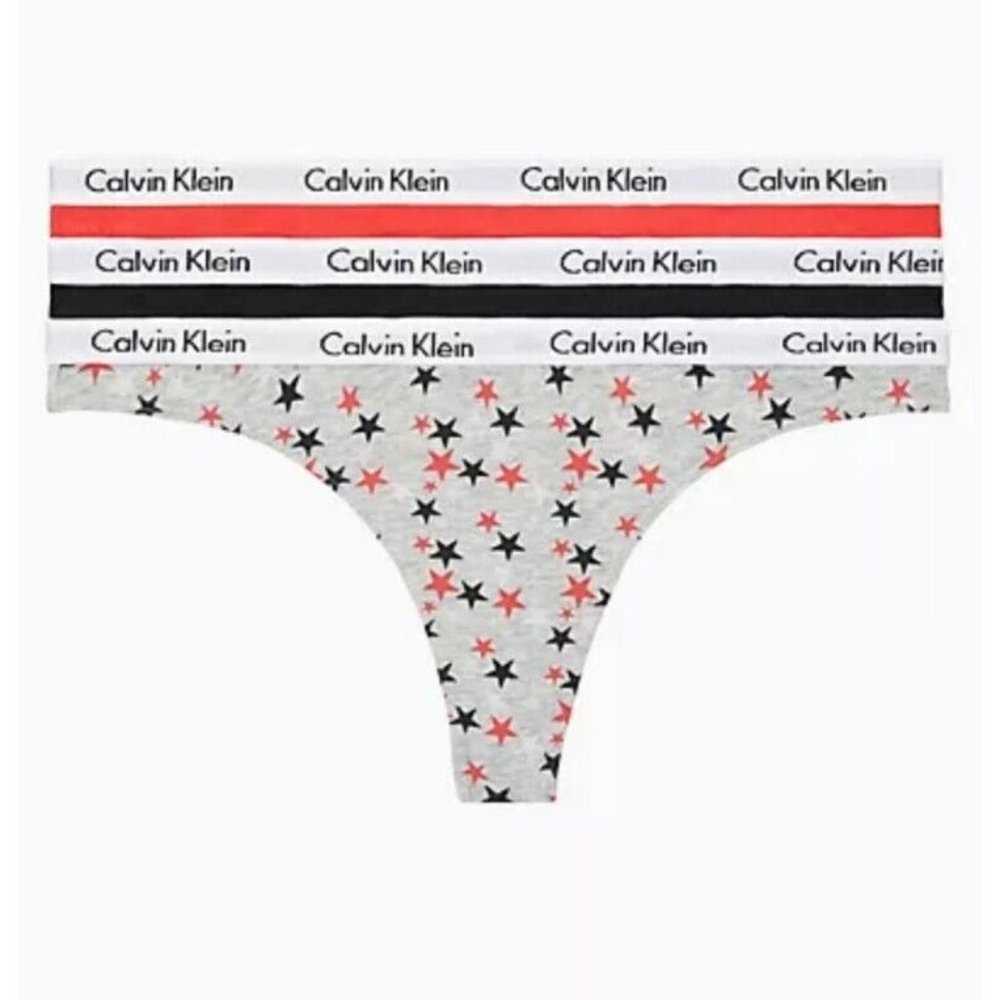 Women Calvin Klein Carousel 3-Pack Thong Panty Cotton Stretch Size Large - NEW